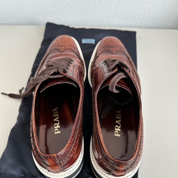 Cognac Oxford Brogue Platform Loafers - Picture 4 of 8